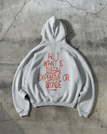 Oversized Hoodie - All I Want Is Illegal, Expensive or Blonde Handwritten
