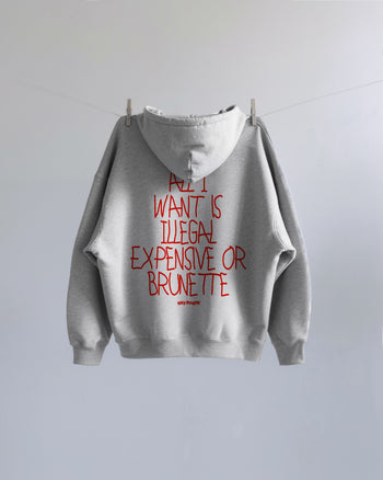 Oversized Hoodie - All I Want Is Illegal, Expensive or Brunette Handwritten