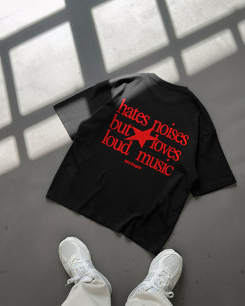 Heavy Oversized Tee - Hates Noises But Loves Loud Music