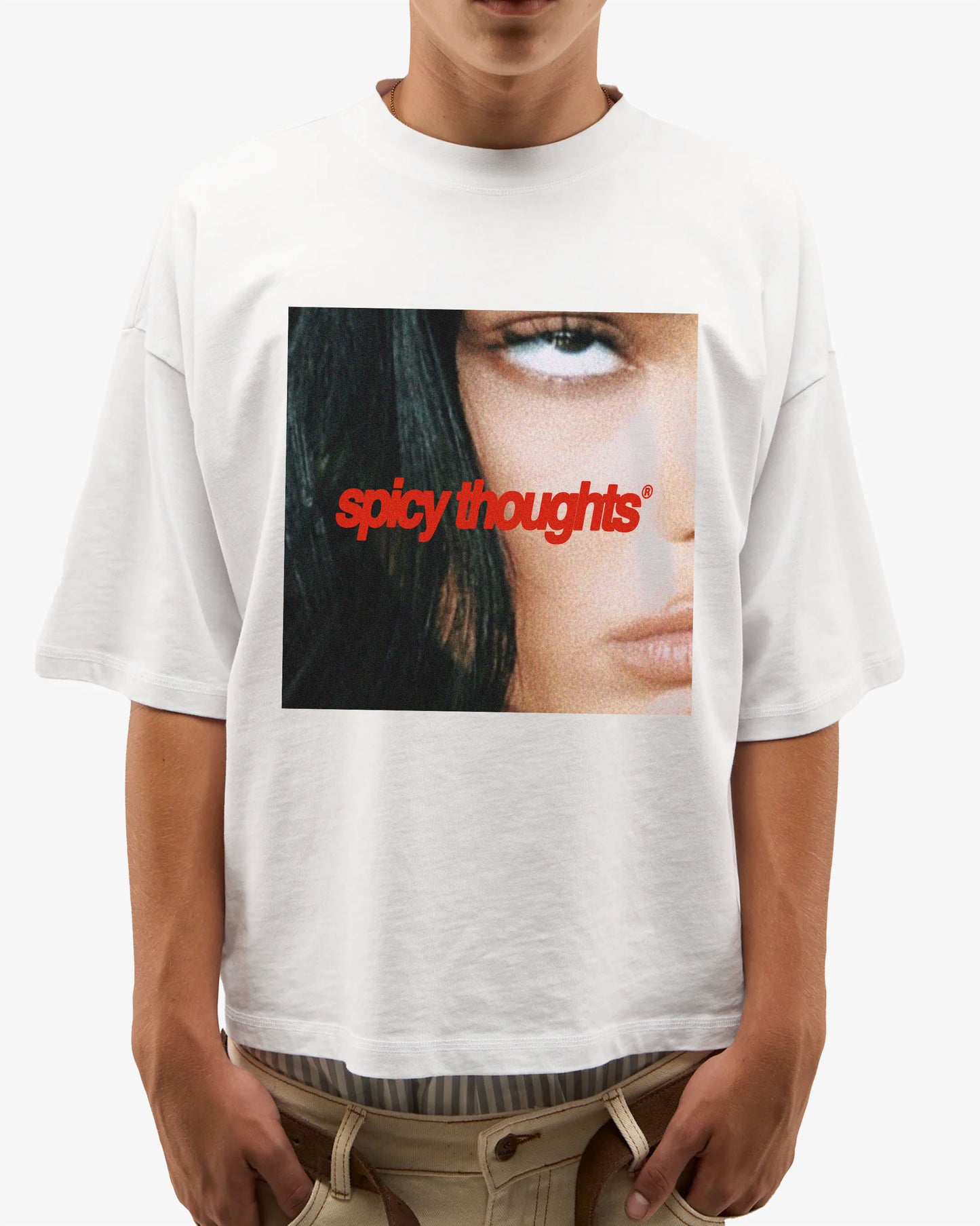 Heavy Oversized Tee White - Rollin’ Eyes & Spicy Thoughts