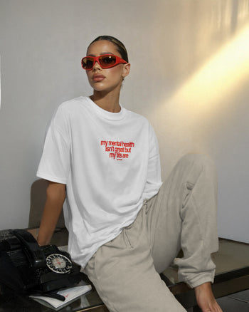 Heavy Oversized Tee - My Mental Health Isn’t Great But My Tits Are