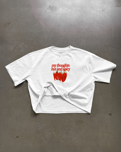 Heavy Oversized Tee White - My Thoughts Hot And Spicy