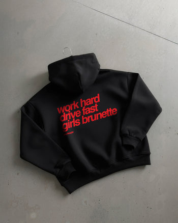Oversized Hoodie - Work Hard Drive Fast Girls Brunette