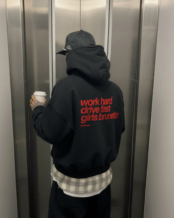 Oversized Hoodie - Work Hard Drive Fast Girls Brunette