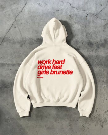 Oversized Hoodie - Work Hard Drive Fast Girls Brunette