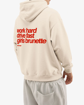 Oversized Hoodie - Work Hard Drive Fast Girls Brunette